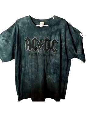 Vintage Liquid Blue AC DC Back In Black Tie Dye T Shirt 2X Cotton Rock Band Tee
